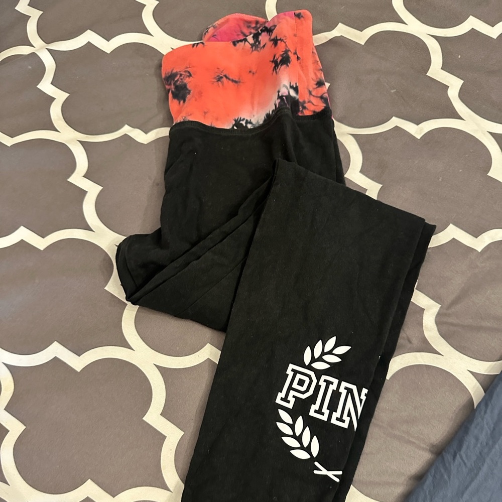 Victoria Secret PINK leggings. Tie dye colors around waste band.